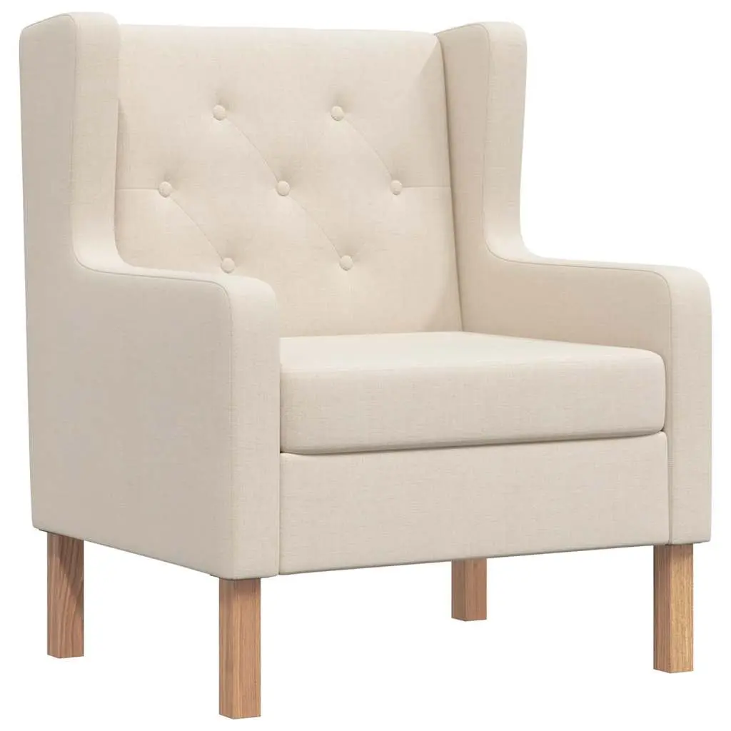 Armchair White Fabric Foam Padded Upholstered Wooden Frame