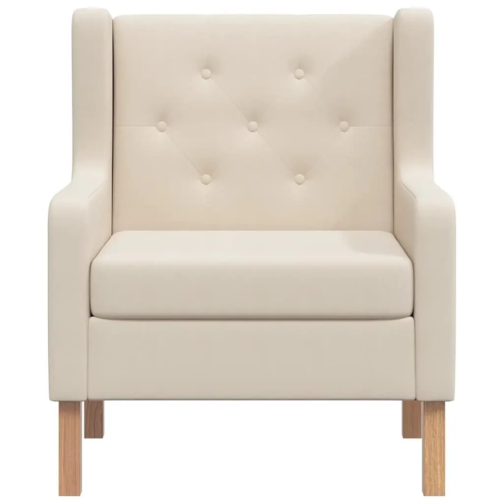 Armchair White Fabric Foam Padded Upholstered Wooden Frame