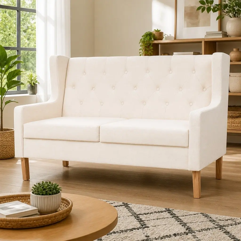 2-Seater Sofa Cream White Upholstered Living Room Furniture Relaxing Lounge