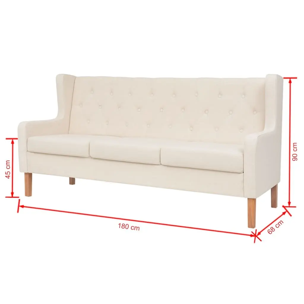 3-Seater Sofa White Fabric Living Room Couch Lounge Settee Home Furniture