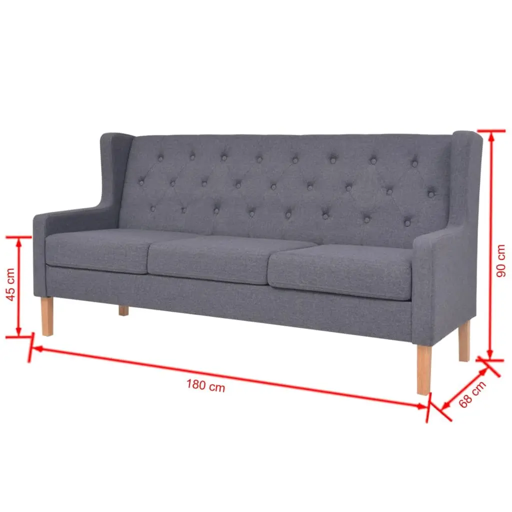 3-Seater Sofa Grey Fabric Living Room Couch Comfortable Padded Lounge Settee