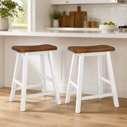 Bar Stools 2 Pack Solid Wood Brown Kitchen Counter Dining Chairs Set