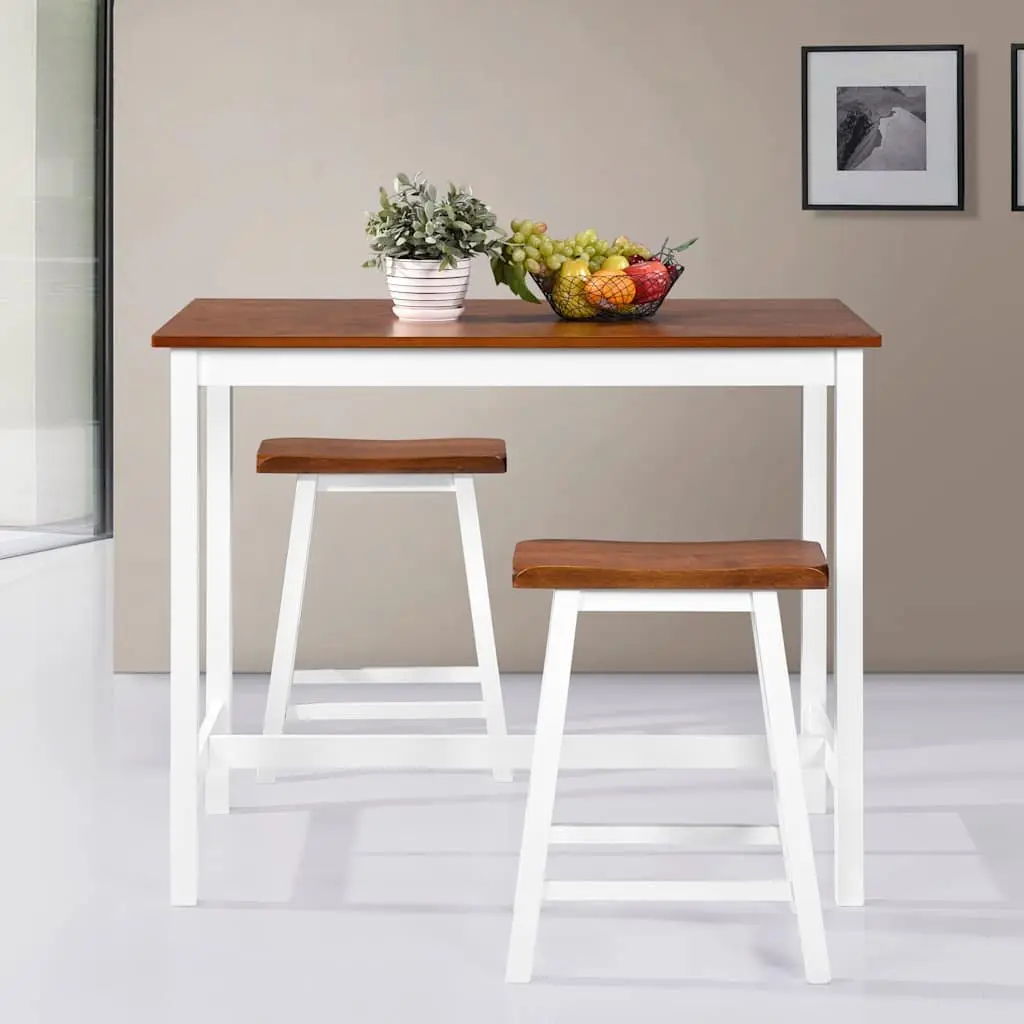 Bar Table and Stool Set 3 Piece Brown Wood Kitchen Dining Furniture