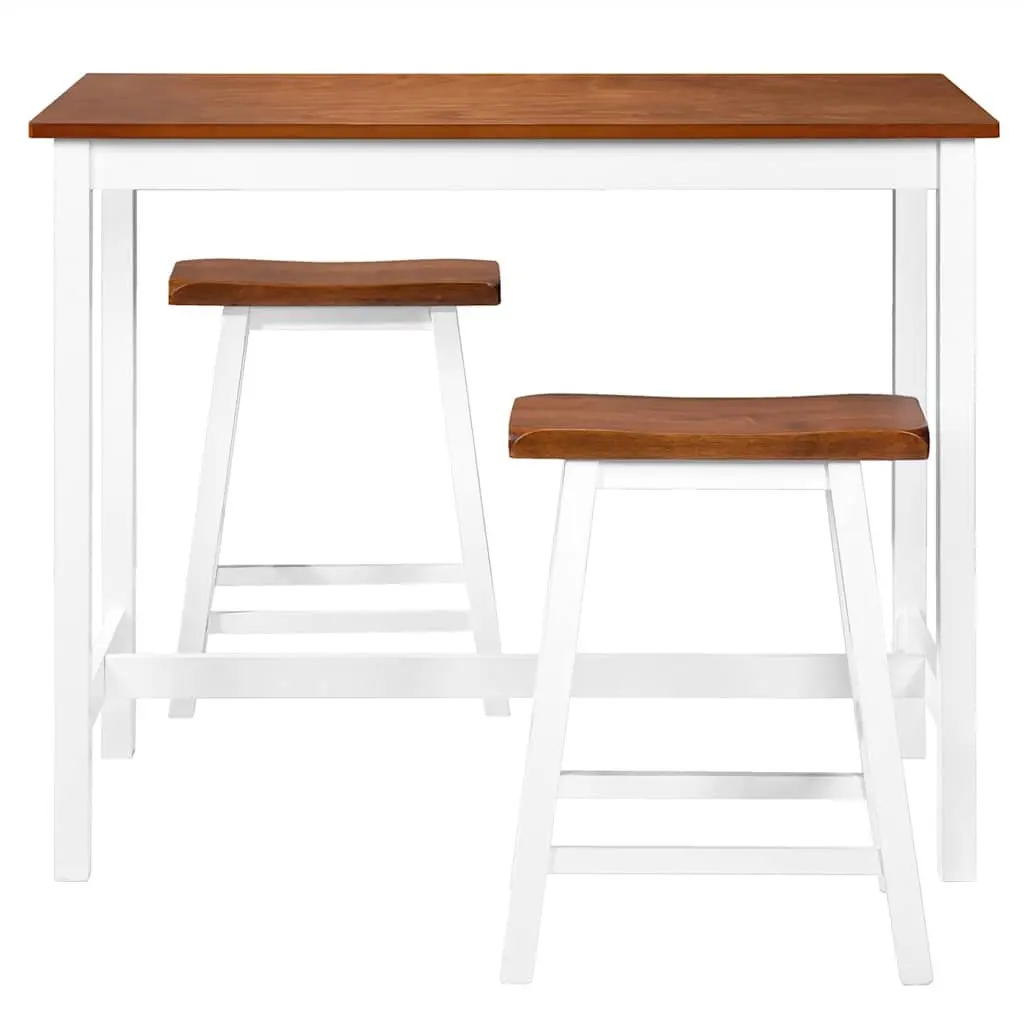 Bar Table and Stool Set 3 Piece Brown Wood Kitchen Dining Furniture