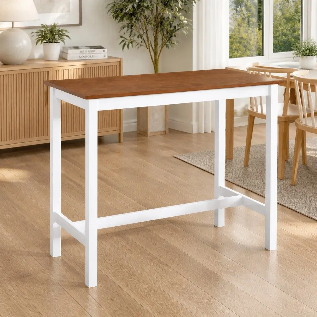 Bar Table Brown Wood Veneer Top Solid Wooden Legs 108 x 60 x 91 cm