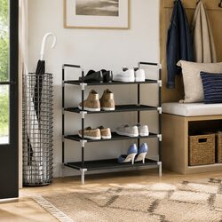 Shoe Rack 4 Shelf Storage Organiser Metal Frame Non-woven Fabric Black