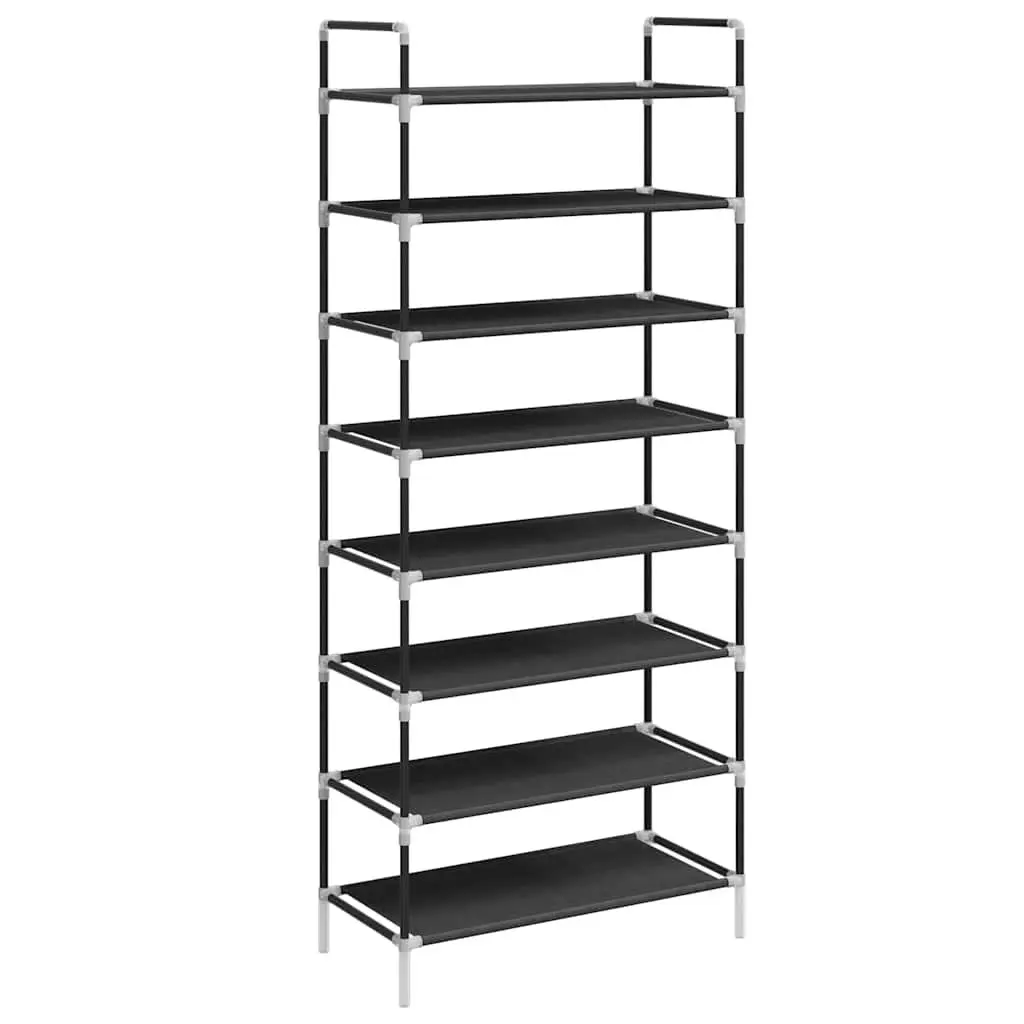 Shoe Storage Organiser Black Eight Shelf Non-woven Fabric Metal Frame