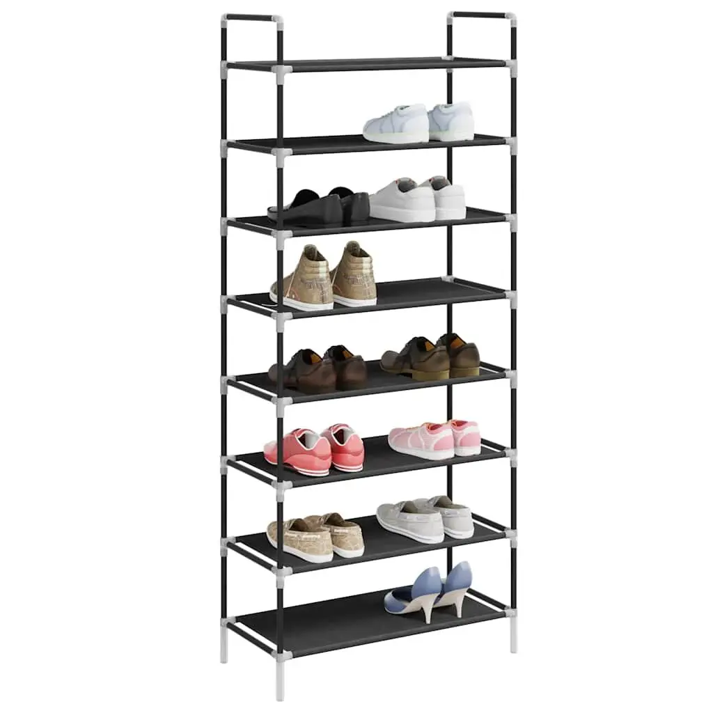 Shoe Storage Organiser Black Eight Shelf Non-woven Fabric Metal Frame