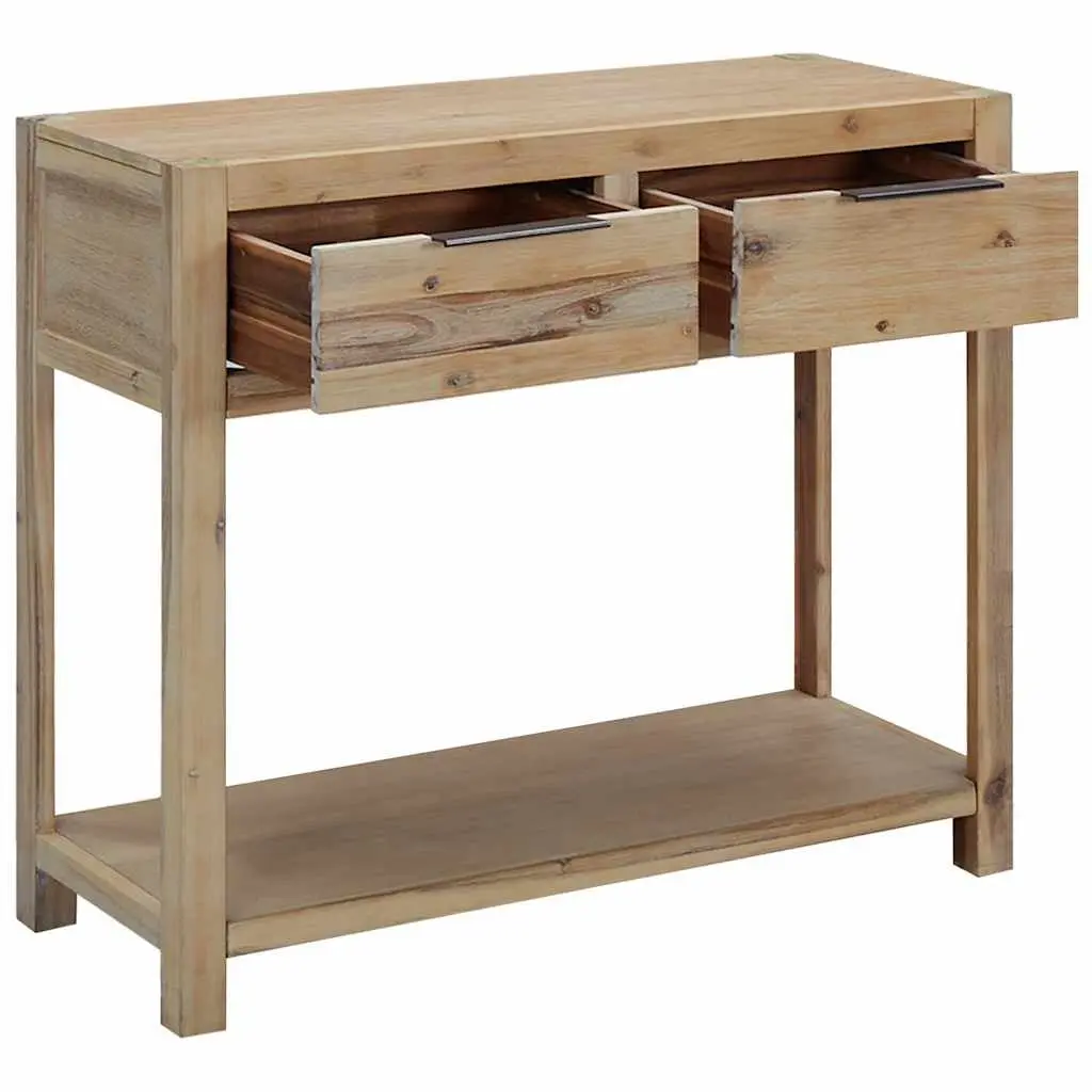 Console Table Rustic Solid Acacia Wood 82x33x73 cm with Shelf and 2 Drawers Storage