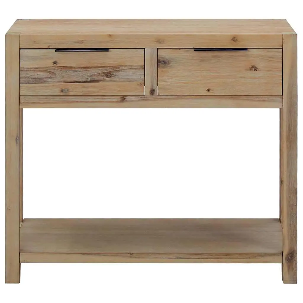 Console Table Rustic Solid Acacia Wood 82x33x73 cm with Shelf and 2 Drawers Storage