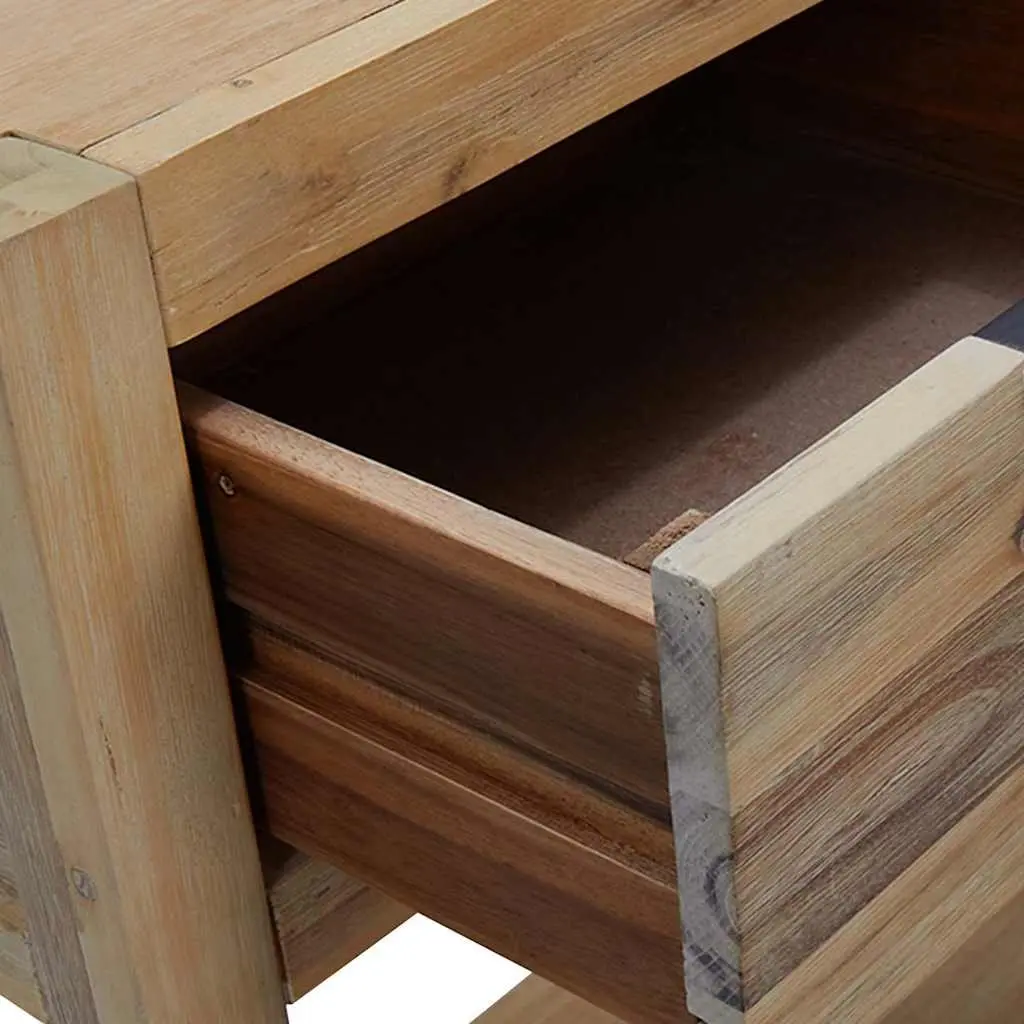 Console Table Rustic Solid Acacia Wood 82x33x73 cm with Shelf and 2 Drawers Storage