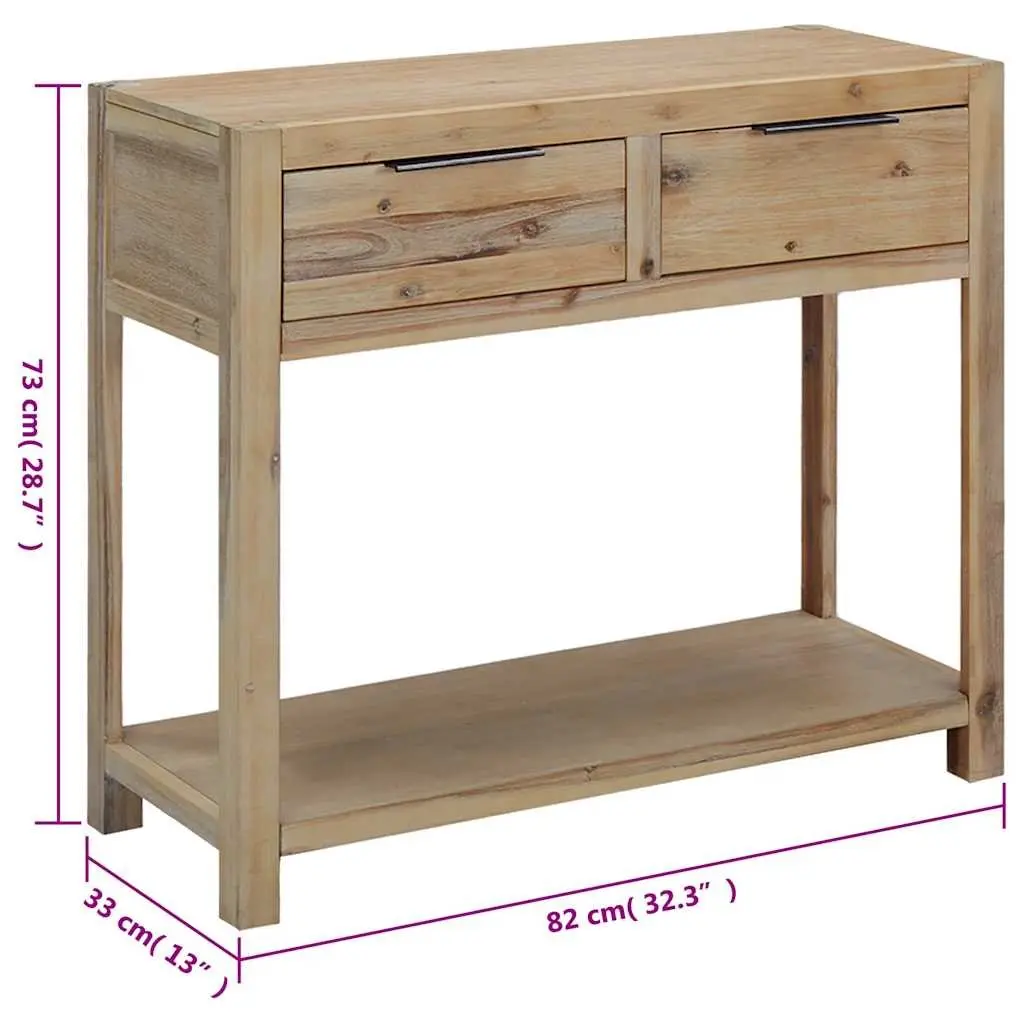 Console Table Rustic Solid Acacia Wood 82x33x73 cm with Shelf and 2 Drawers Storage