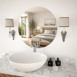 Round Wall Mirror 60cm Glass Reflective Home Bedroom Living Room Decor Mount