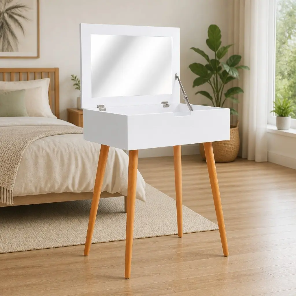 Dressing Table with Mirror White MDF Bedroom Vanity Unit 60W x 40D x 75H cm