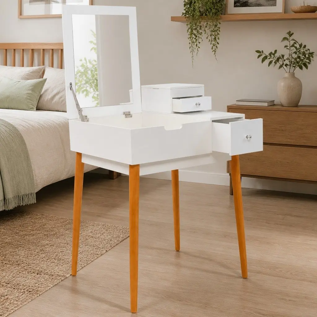 White Dressing Table with Mirror and Storage