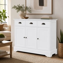 Friendly White Sideboard: 3 Doors and Drawers for Your Needs