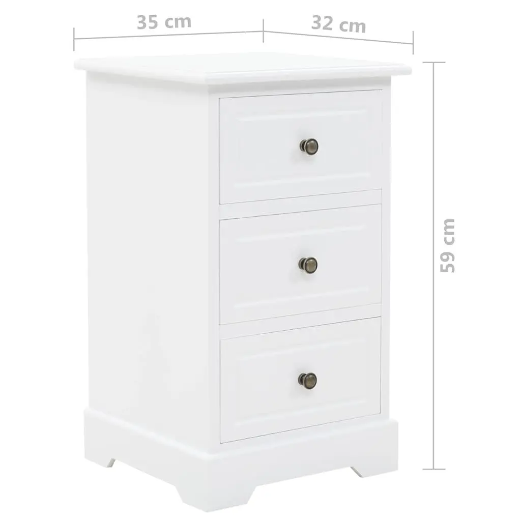 White Bedside Cabinet with 3 Drawers Storage Nightstand Bedroom Furniture