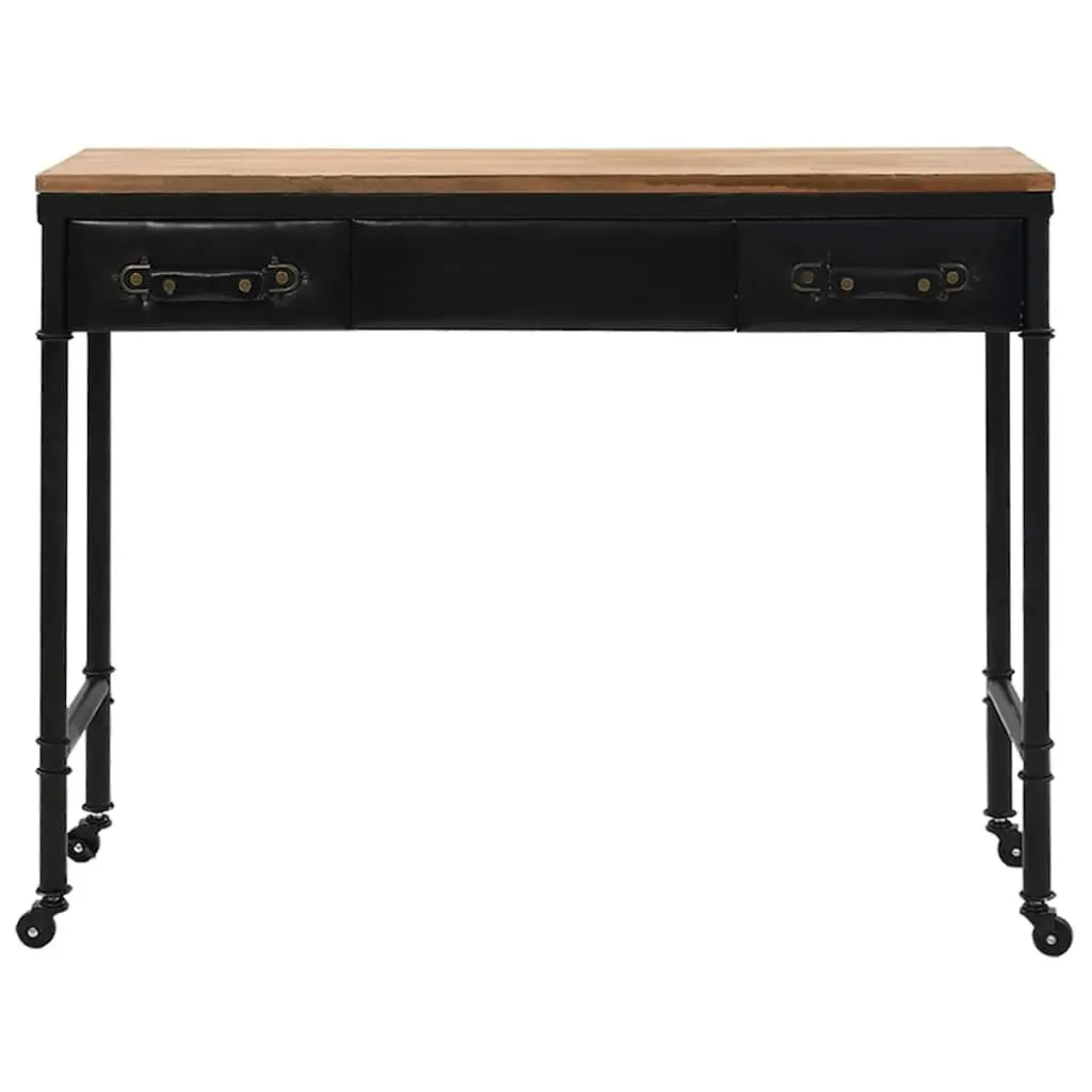 Console Table Vintage Style Solid Fir Wood MDF Steel Frame 2 Drawers 4 Castors