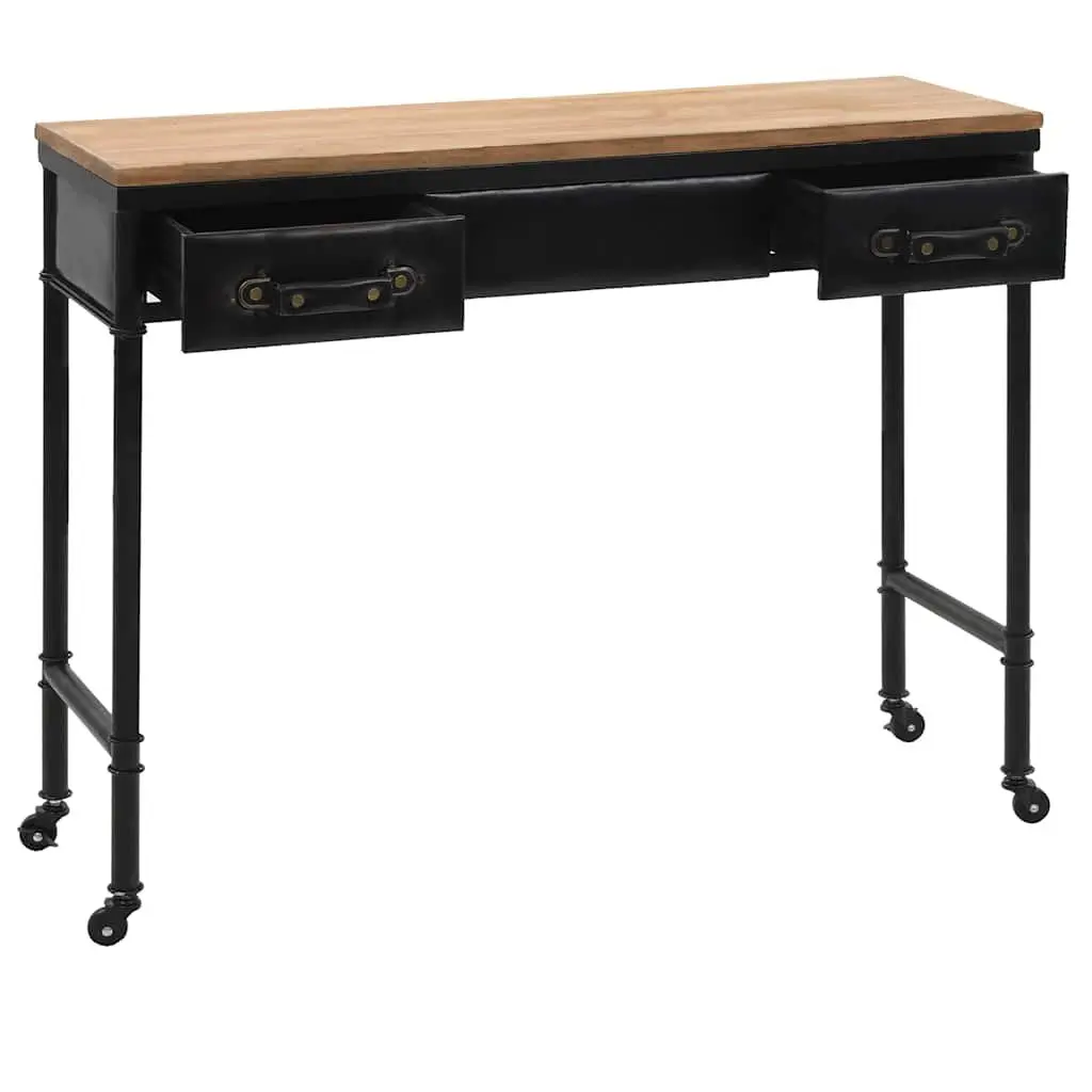 Console Table Vintage Style Solid Fir Wood MDF Steel Frame 2 Drawers 4 Castors