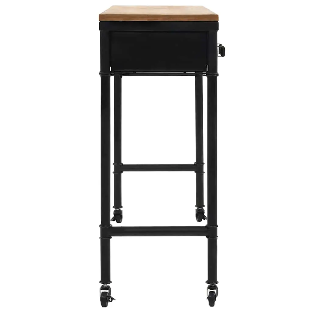 Console Table Vintage Style Solid Fir Wood MDF Steel Frame 2 Drawers 4 Castors