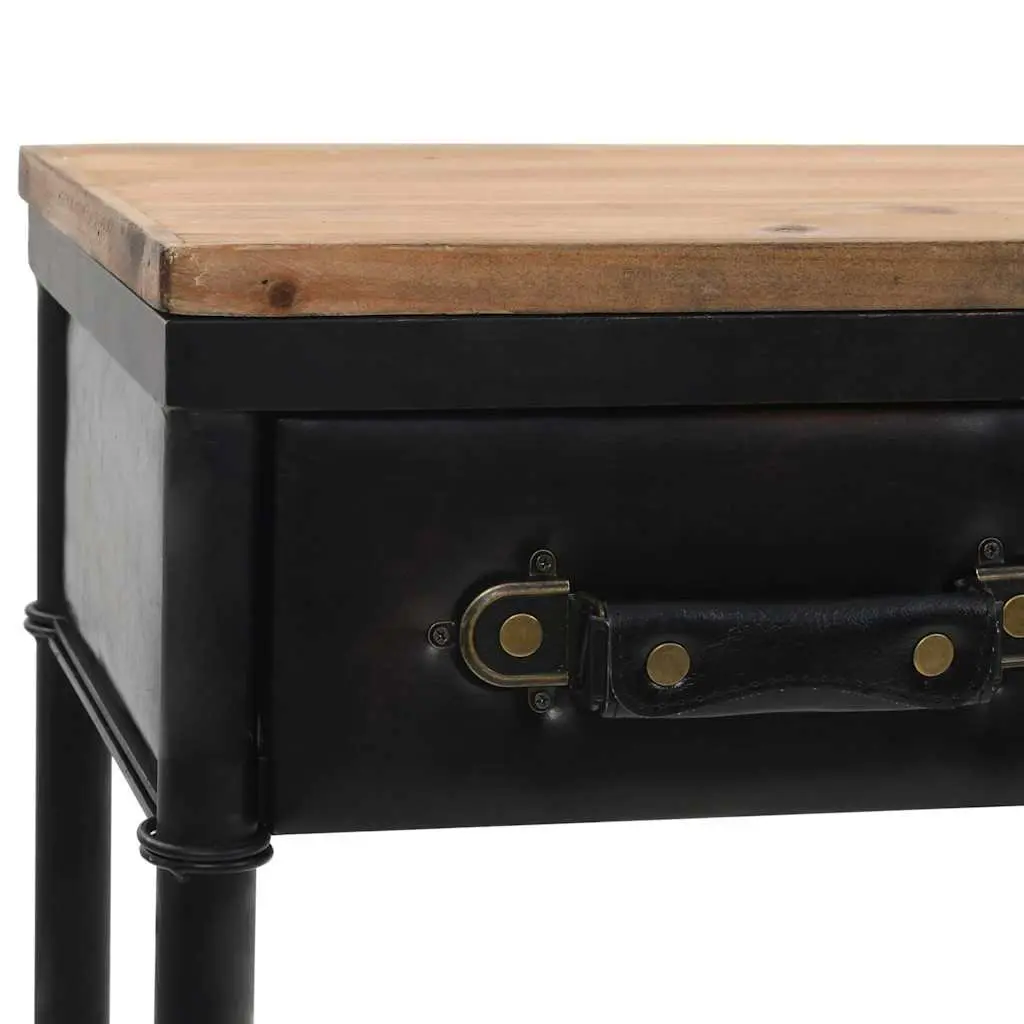 Console Table Vintage Style Solid Fir Wood MDF Steel Frame 2 Drawers 4 Castors