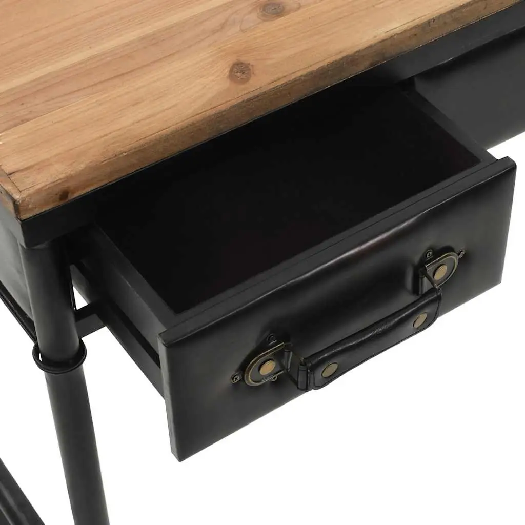 Console Table Vintage Style Solid Fir Wood MDF Steel Frame 2 Drawers 4 Castors