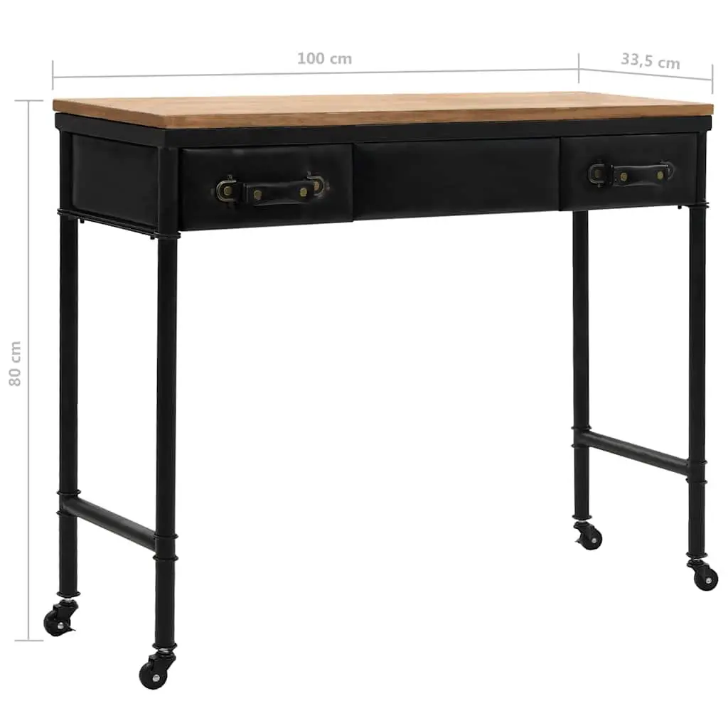 Console Table Vintage Style Solid Fir Wood MDF Steel Frame 2 Drawers 4 Castors