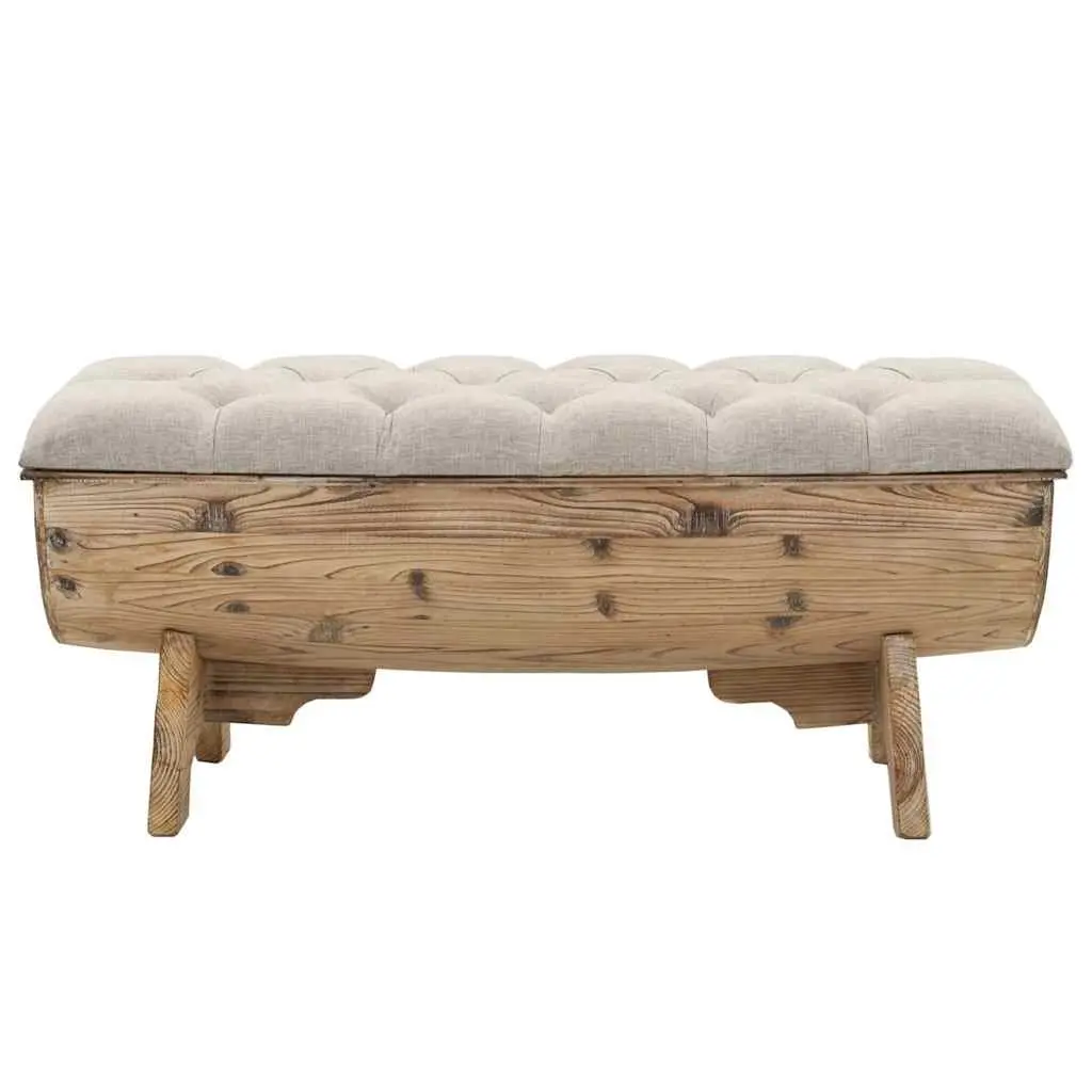 Storage Bench 103x51x44 cm Solid Wood Fabric Seat Barrel Shape Rustic Entryway