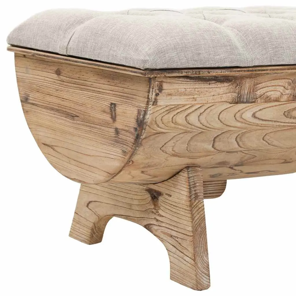 Storage Bench 103x51x44 cm Solid Wood Fabric Seat Barrel Shape Rustic Entryway