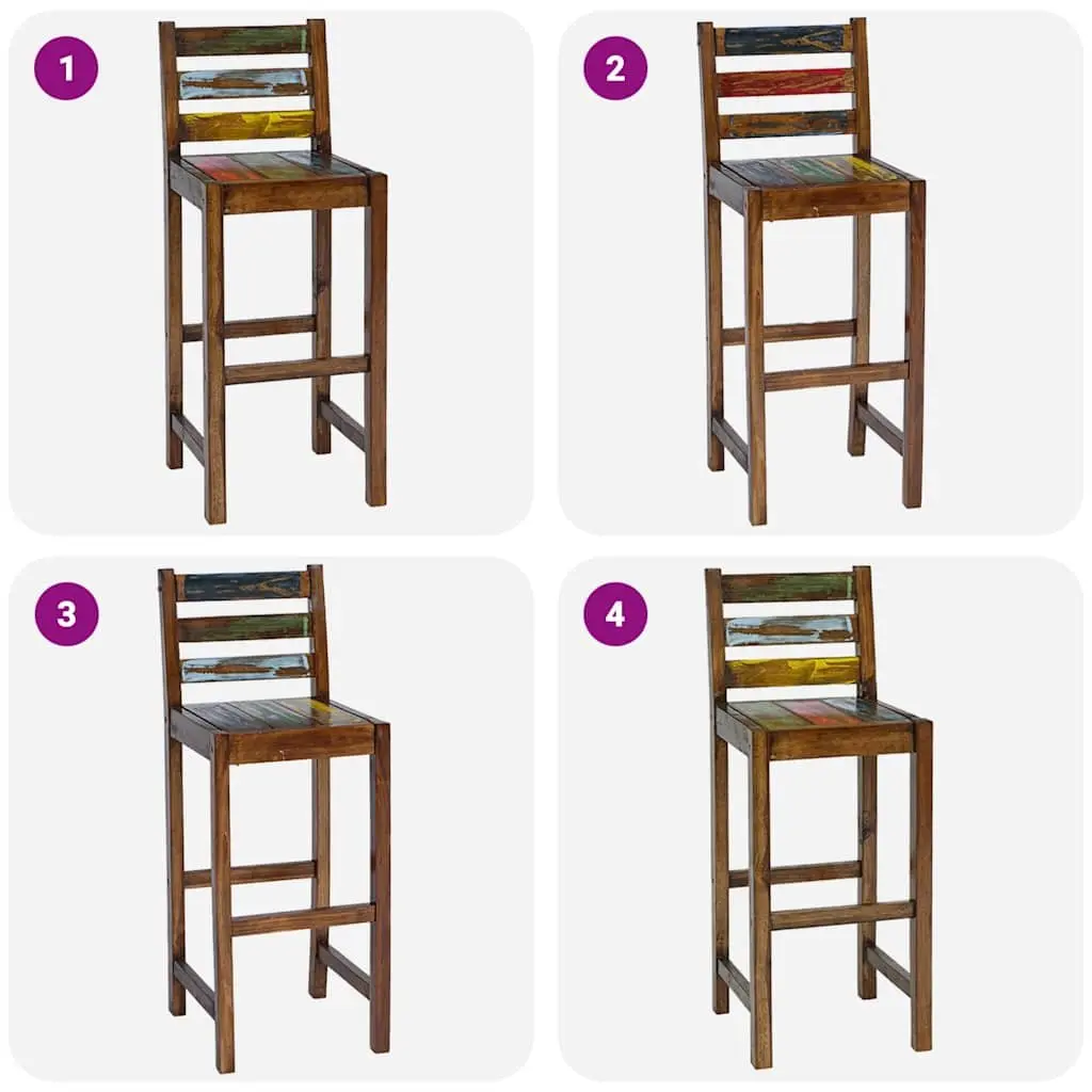 Bar Stools Vintage Solid Reclaimed Wood Kitchen Dining Chair Set 2 pcs