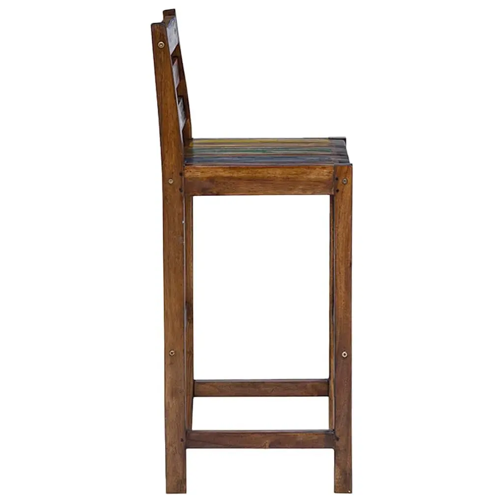 Bar Stools Vintage Solid Reclaimed Wood Kitchen Dining Chair Set 2 pcs