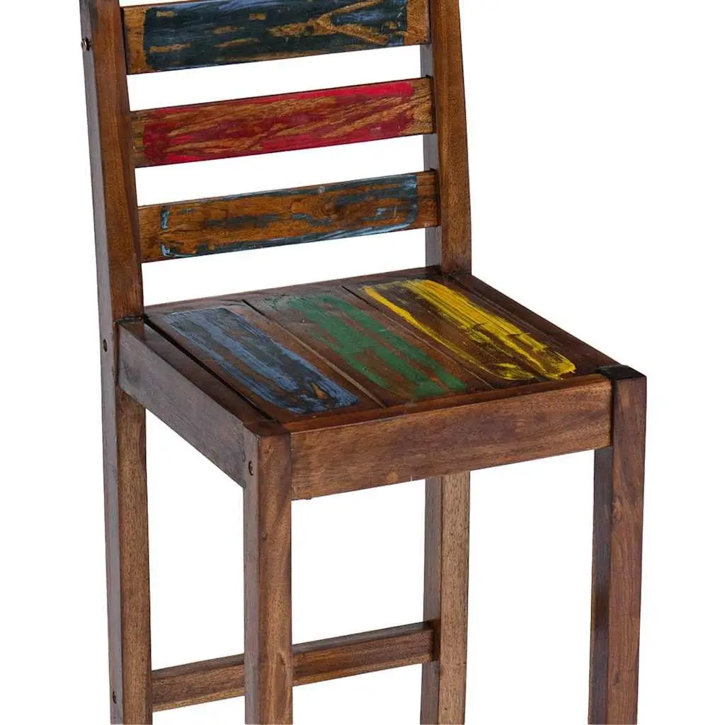 Bar Stools Vintage Solid Reclaimed Wood Kitchen Dining Chair Set 2 pcs
