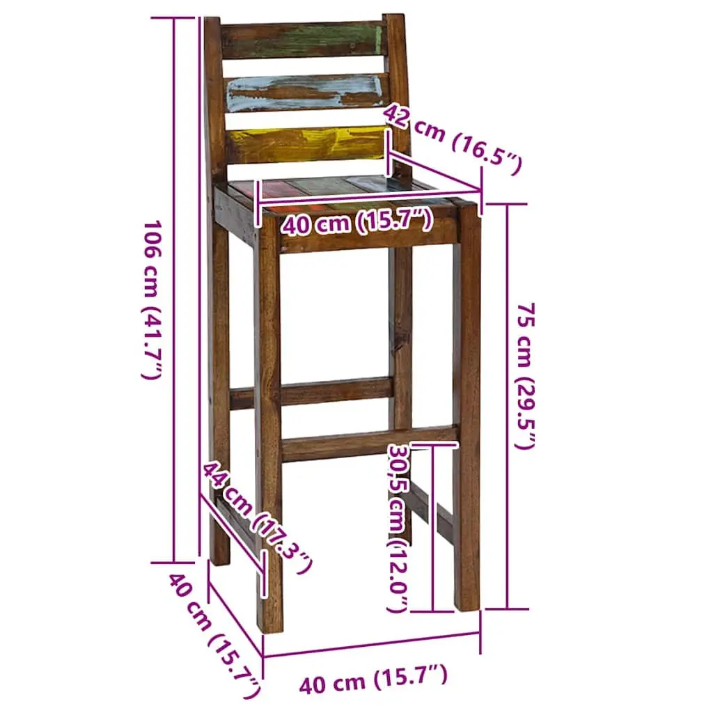 Bar Stools Vintage Solid Reclaimed Wood Kitchen Dining Chair Set 2 pcs