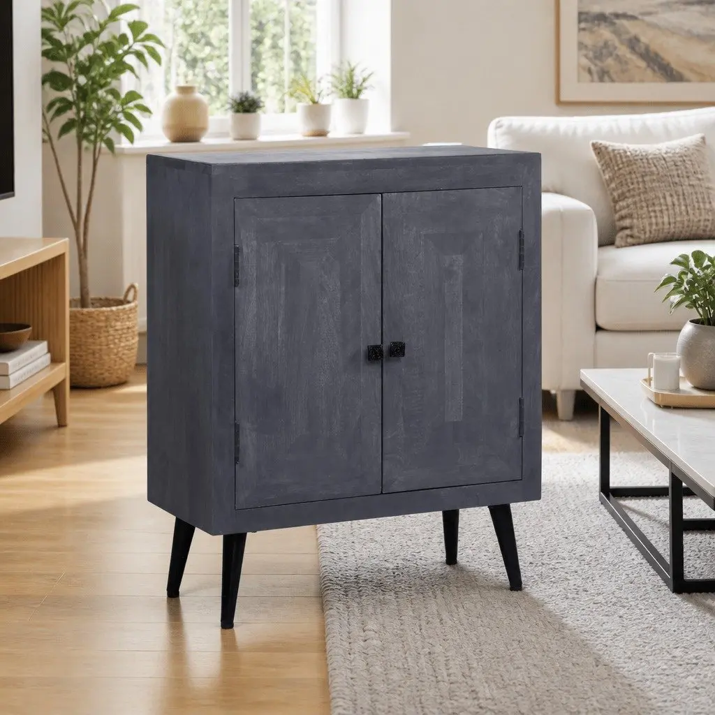 Sideboard Grey Solid Mango Wood Cabinet Retro Style 60 x 30 x 76 cm