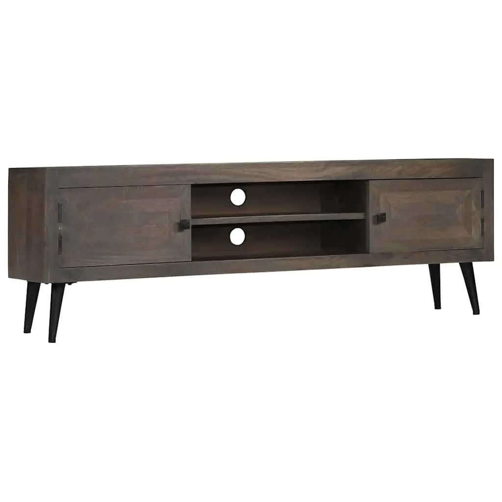 TV Cabinet Solid Mango Wood Storage Unit Sideboard HiFi Entertainment Grey 140cm