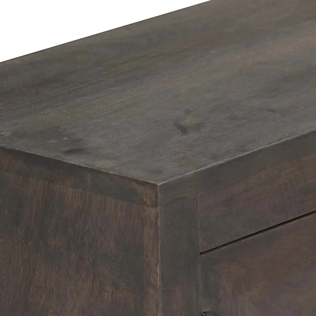 TV Cabinet Solid Mango Wood Storage Unit Sideboard HiFi Entertainment Grey 140cm