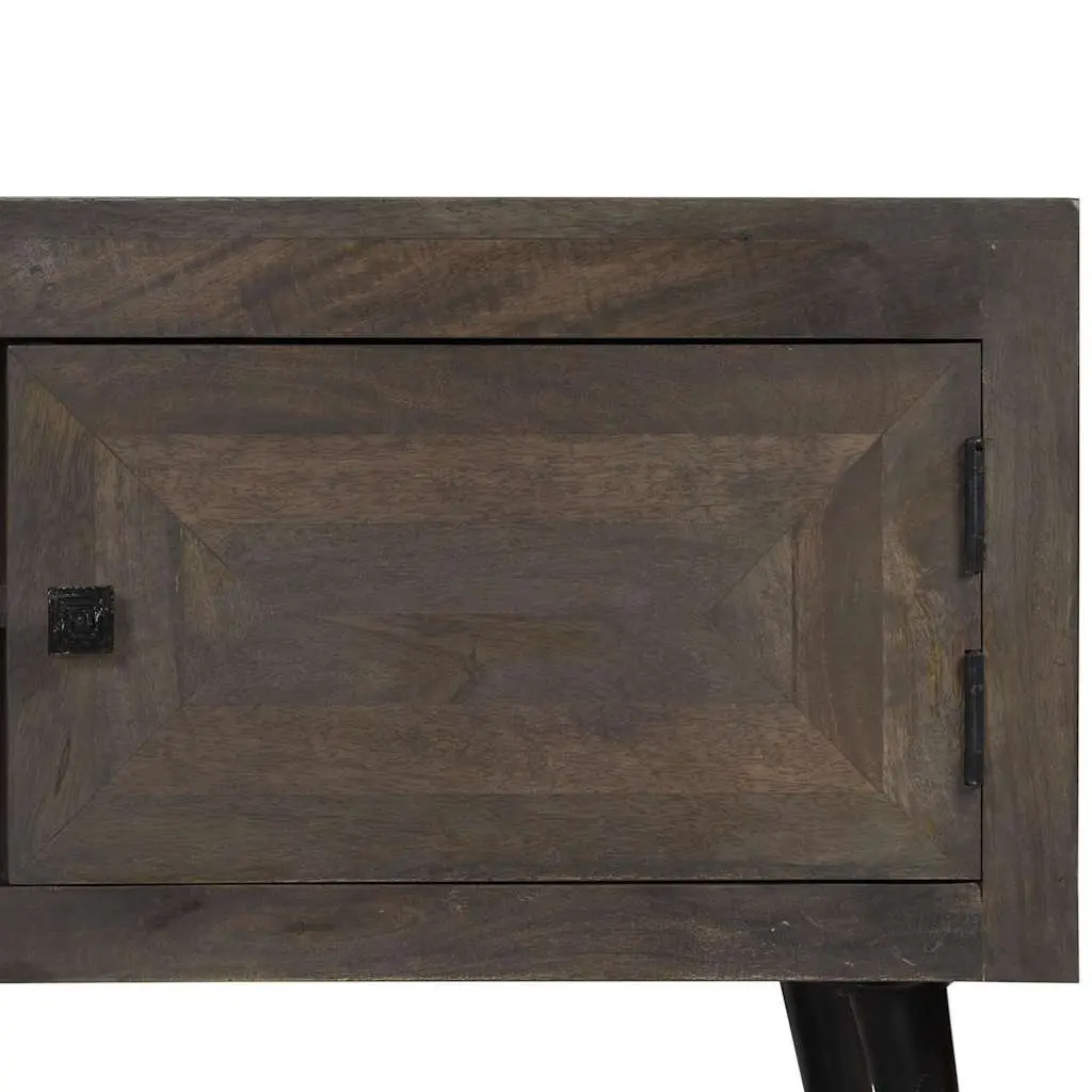 TV Cabinet Solid Mango Wood Storage Unit Sideboard HiFi Entertainment Grey 140cm