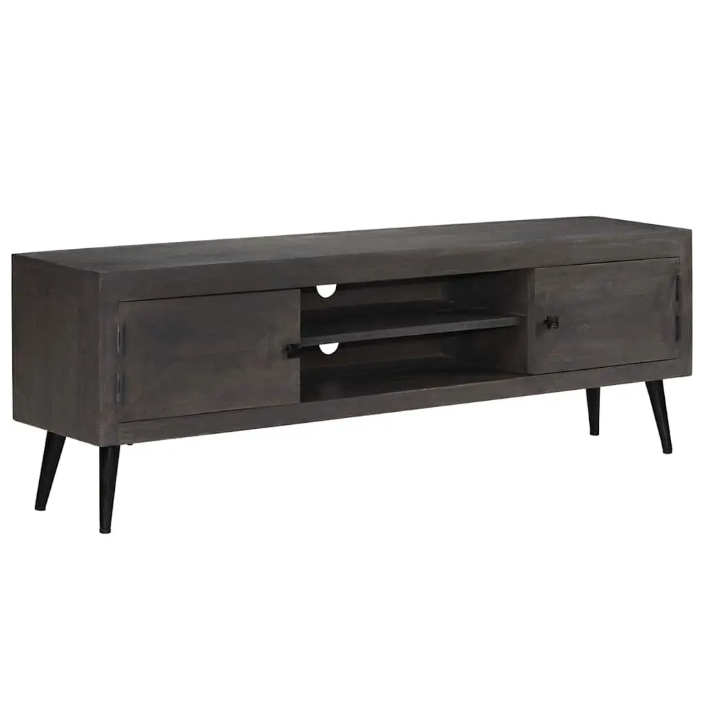 TV Cabinet Solid Mango Wood Storage Unit Sideboard HiFi Entertainment Grey 140cm