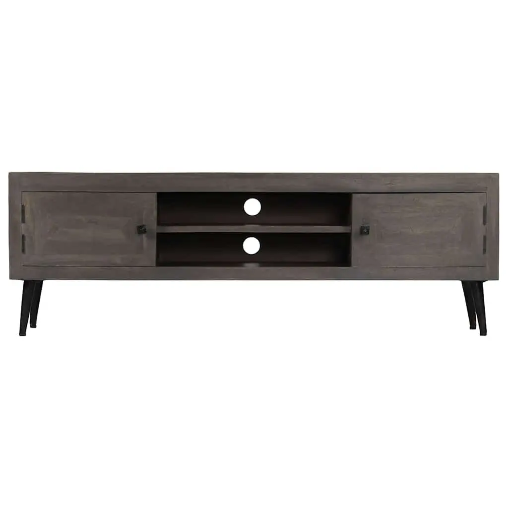 TV Cabinet Solid Mango Wood Storage Unit Sideboard HiFi Entertainment Grey 140cm