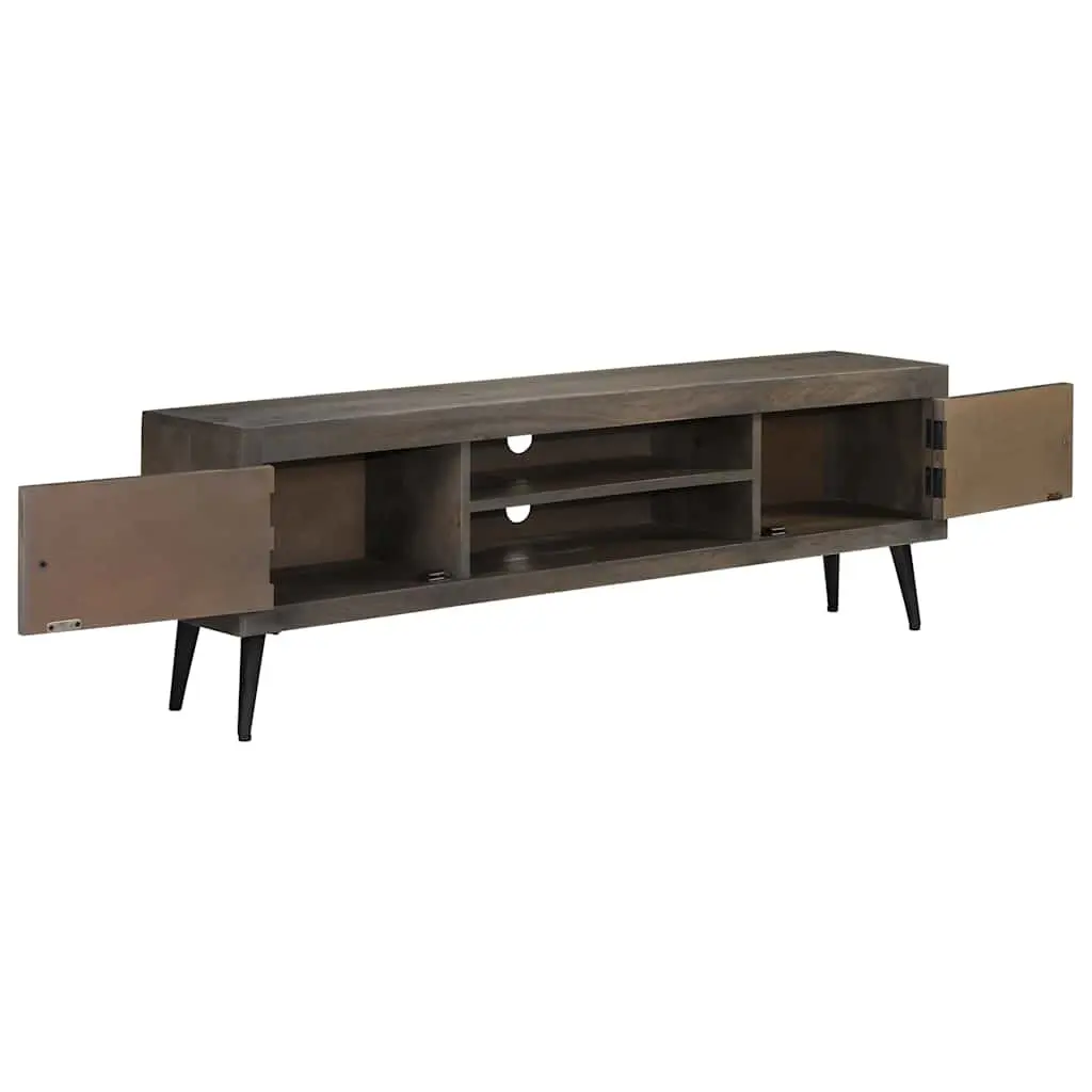 TV Cabinet Solid Mango Wood Storage Unit Sideboard HiFi Entertainment Grey 140cm