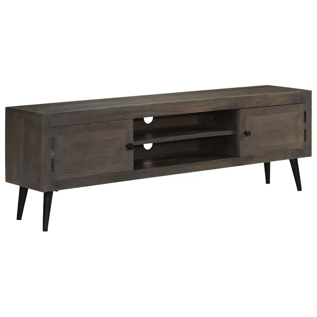TV Cabinet Solid Mango Wood Storage Unit Sideboard HiFi Entertainment Grey 140cm