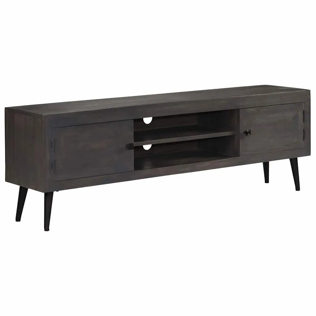 TV Cabinet Solid Mango Wood Storage Unit Sideboard HiFi Entertainment Grey 140cm