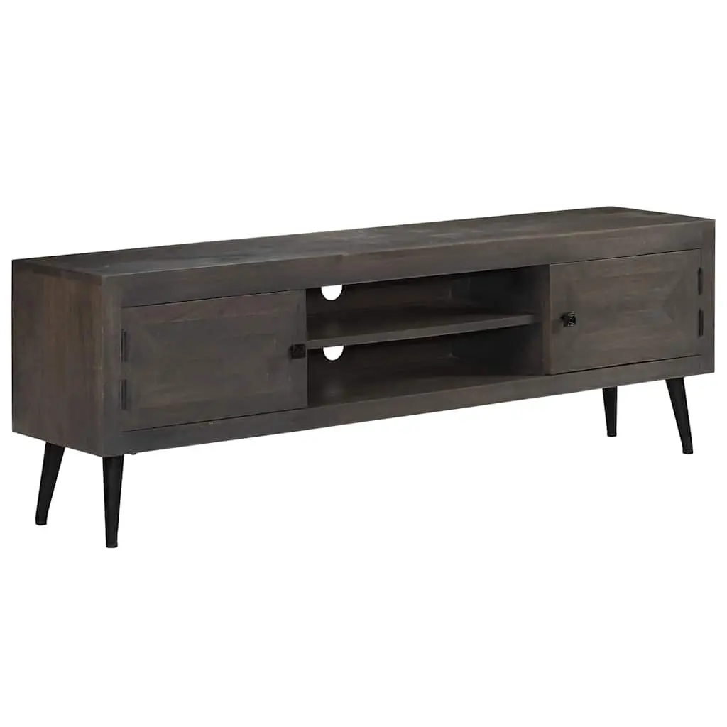 TV Cabinet Solid Mango Wood Storage Unit Sideboard HiFi Entertainment Grey 140cm