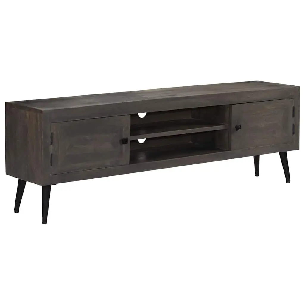 TV Cabinet Solid Mango Wood Storage Unit Sideboard HiFi Entertainment Grey 140cm