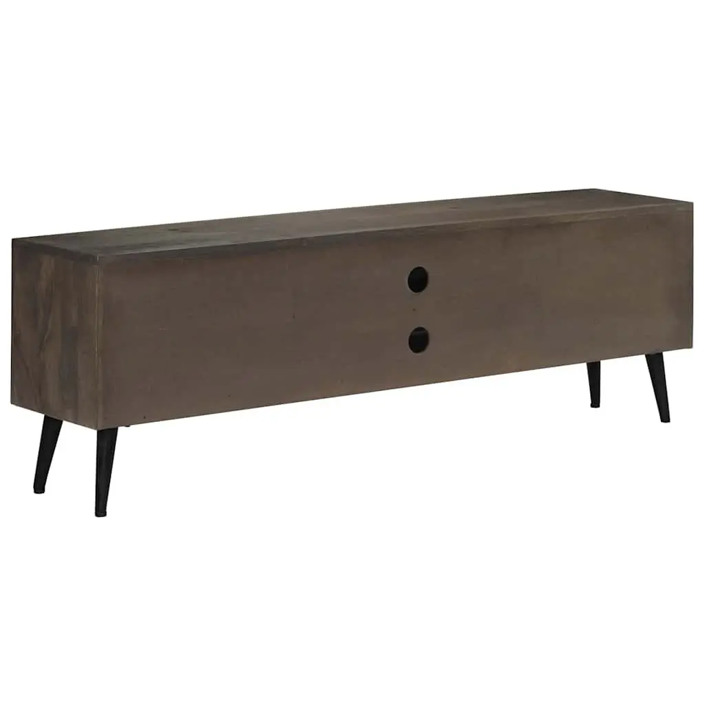 TV Cabinet Solid Mango Wood Storage Unit Sideboard HiFi Entertainment Grey 140cm