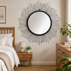 Wall Mirror Sunburst 80cm Black Round Decorative Bathroom Bedroom Home Decor