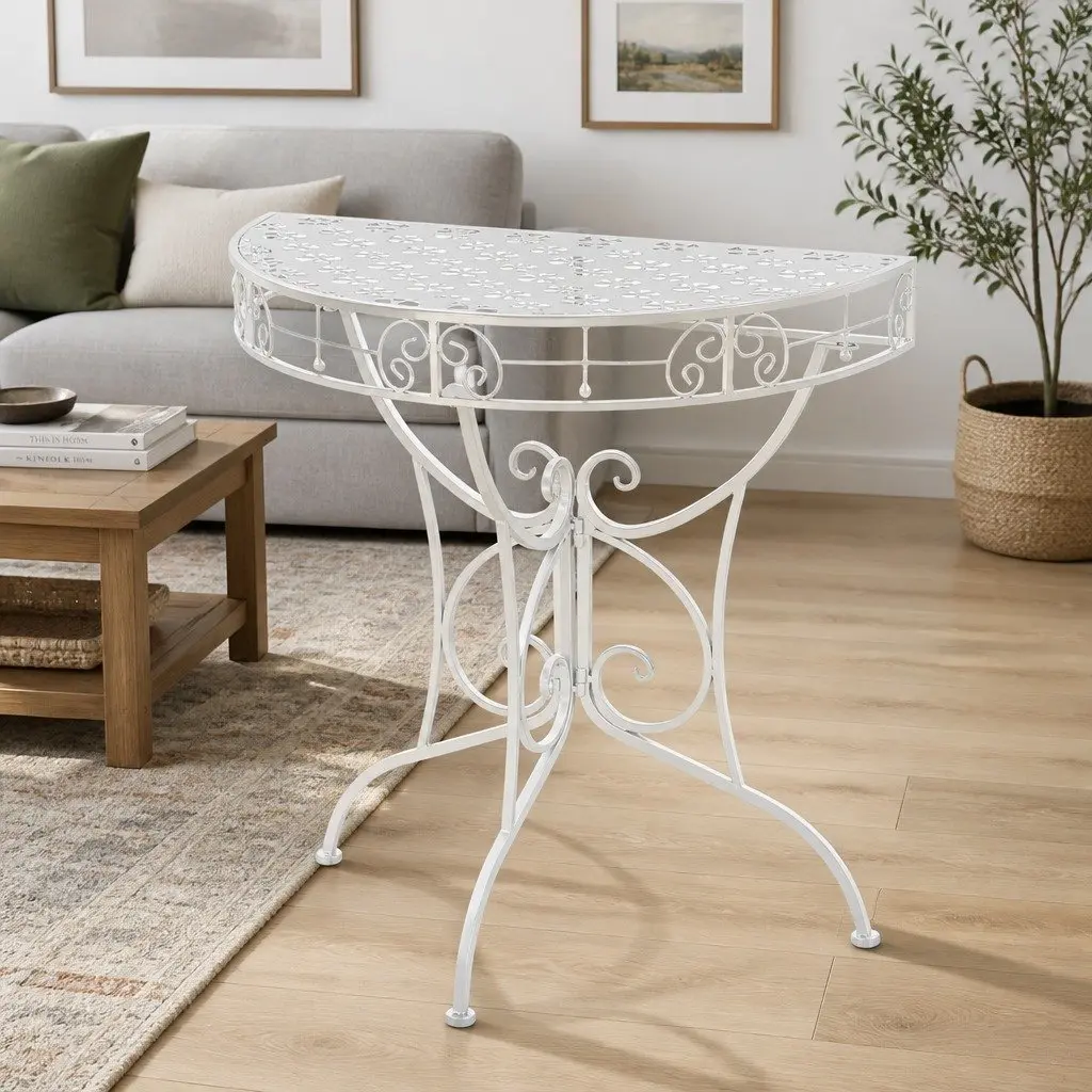 Vintage Style Half Round Accent Table Silver 72x36x74cm