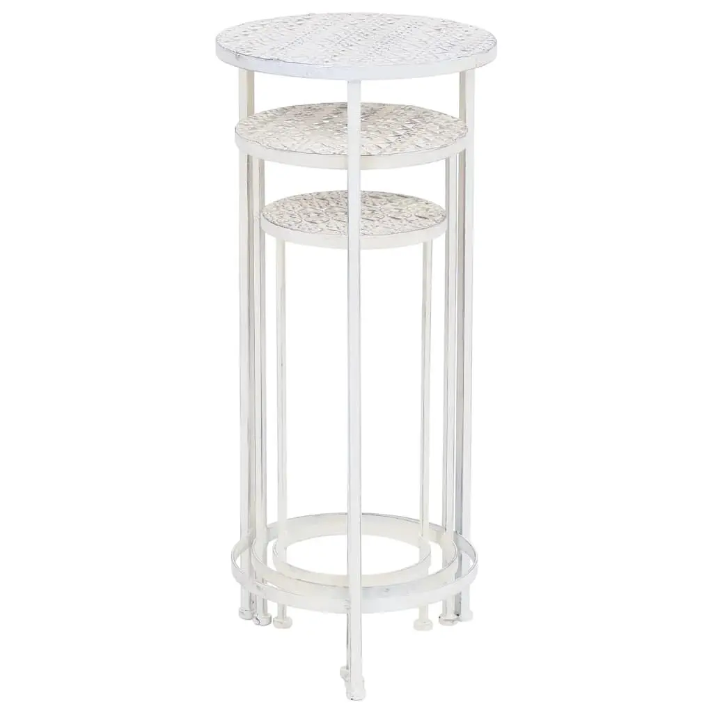 Plant Stand Set Antique White Metal Vintage 3 Piece Nesting Garden Home Decor