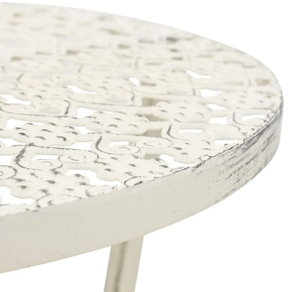 Round Vintage Metal Bistro Table with Bottom Basket White 40cm Diameter 70cm Height