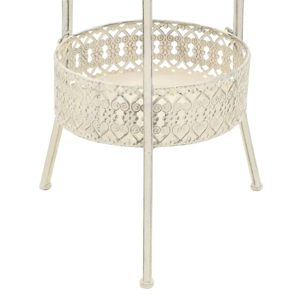 Round Vintage Metal Bistro Table with Bottom Basket White 40cm Diameter 70cm Height